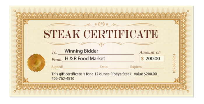 Steak Certificate